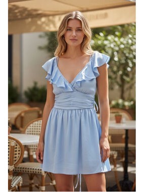 selfie leslie blue dress St Tropez Cami Strap Frill Trim Lace Mini Dress Baby Blue